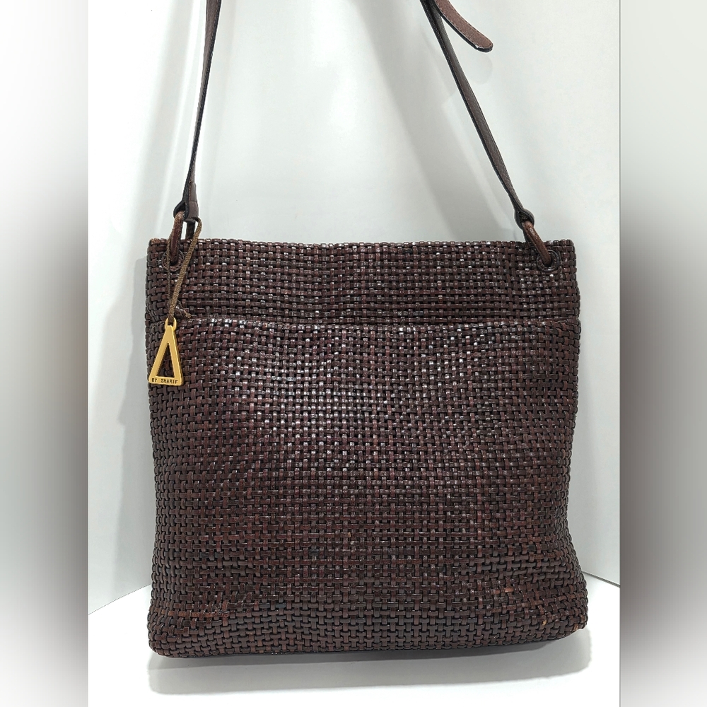 Americana By Sharif Chocolate Woven Leather Shoulder Bag with Gold Accent